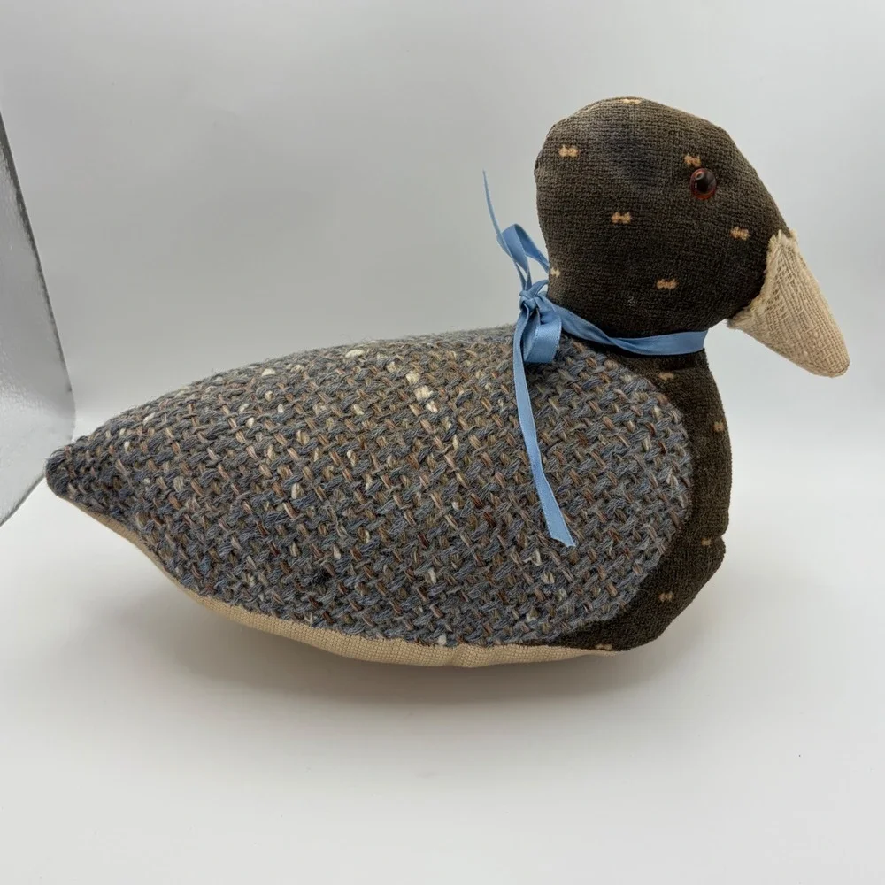 Handmade Folk Art Weighted Duck Door Stop Blue Fabric Country Farmhouse Decor
